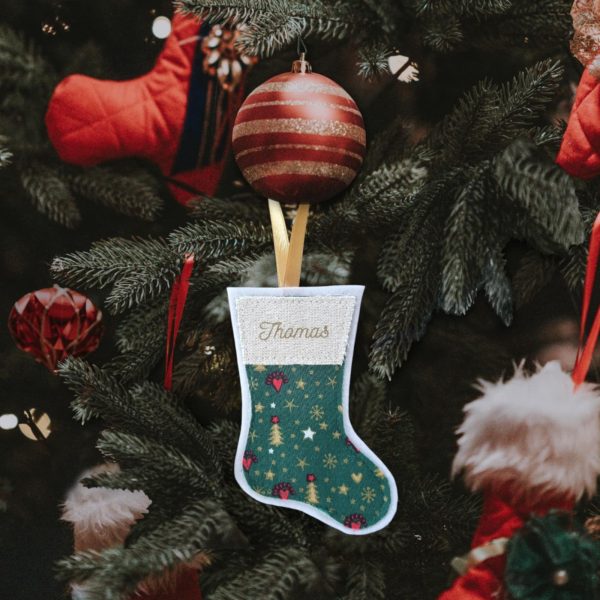 Mini chaussette de Noël verte Mini chaussette de Noël personnalisable